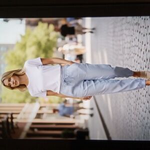 Athleta Retreat Linen Jogger Pant Womens Size 6 Blue Beachy Travel